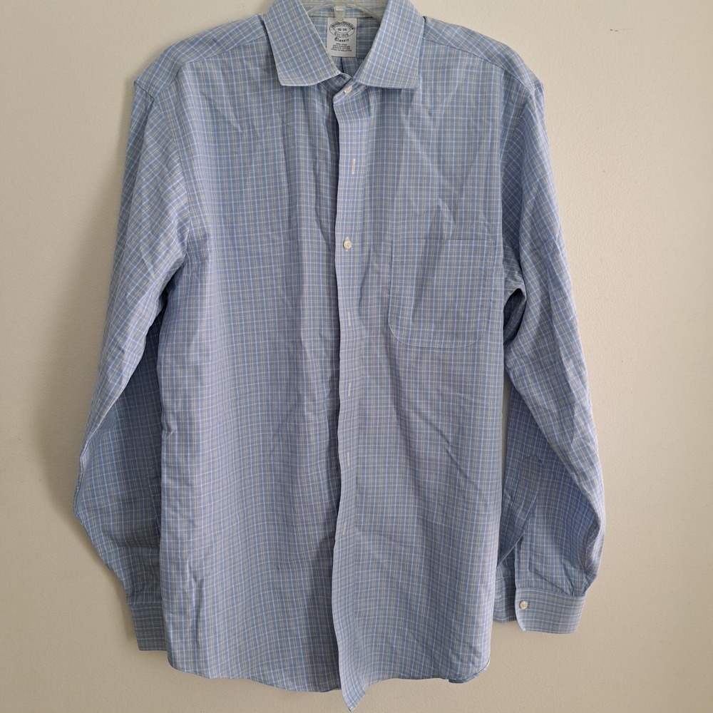 Brooks Brothers Classic Non-Iron Supima Cotton Plaid Dress Shirt 16-35 Blue
